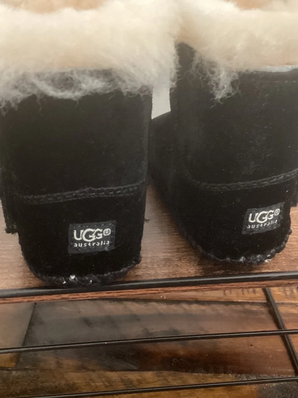 NIB UGG Infant Jesse Booties Black Suede Sheepskin Size 0/1 Unused Box & COA